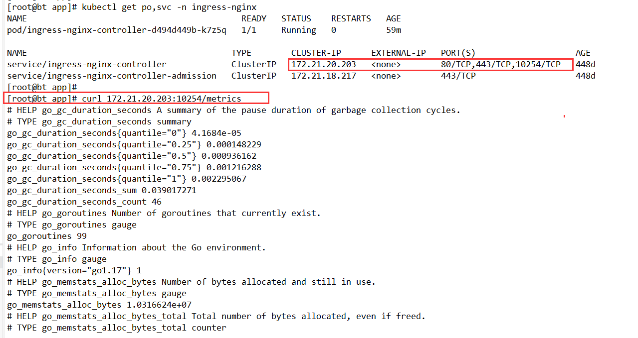 Metrics output