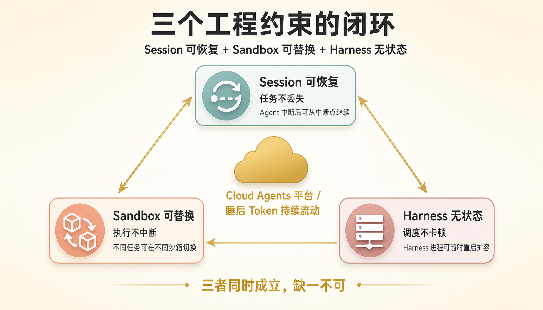 The three constraints behind continuous cloud-agent execution: Session, Sandbox, and Harness