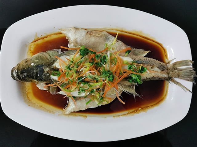 Steamed sea bass
